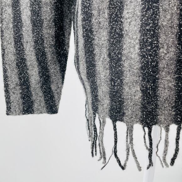 T by Alexander Wang Gray Stripe Hooded Fringe Designer Pullover Sweater Size XS - Picture 7 of 12